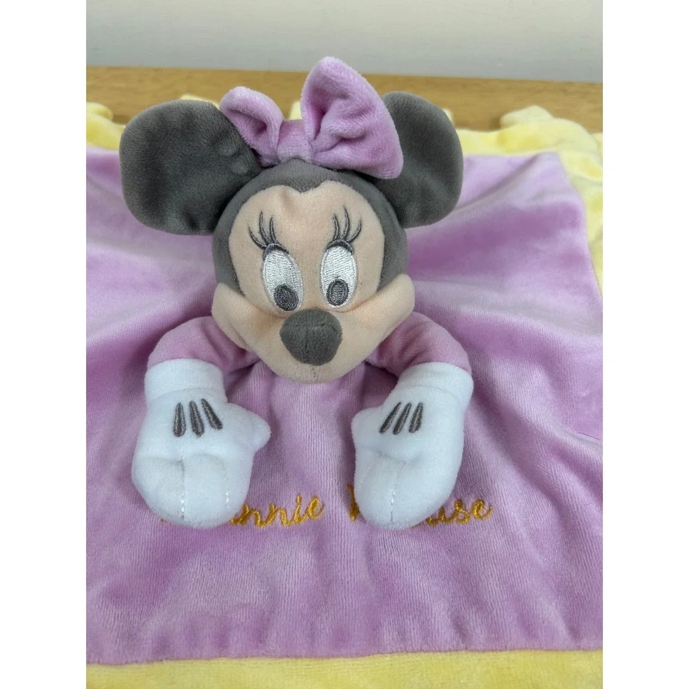 Disney Parks Minnie Mouse Lovey Security Blanket Purple Yellow Tag Crinkle Plush